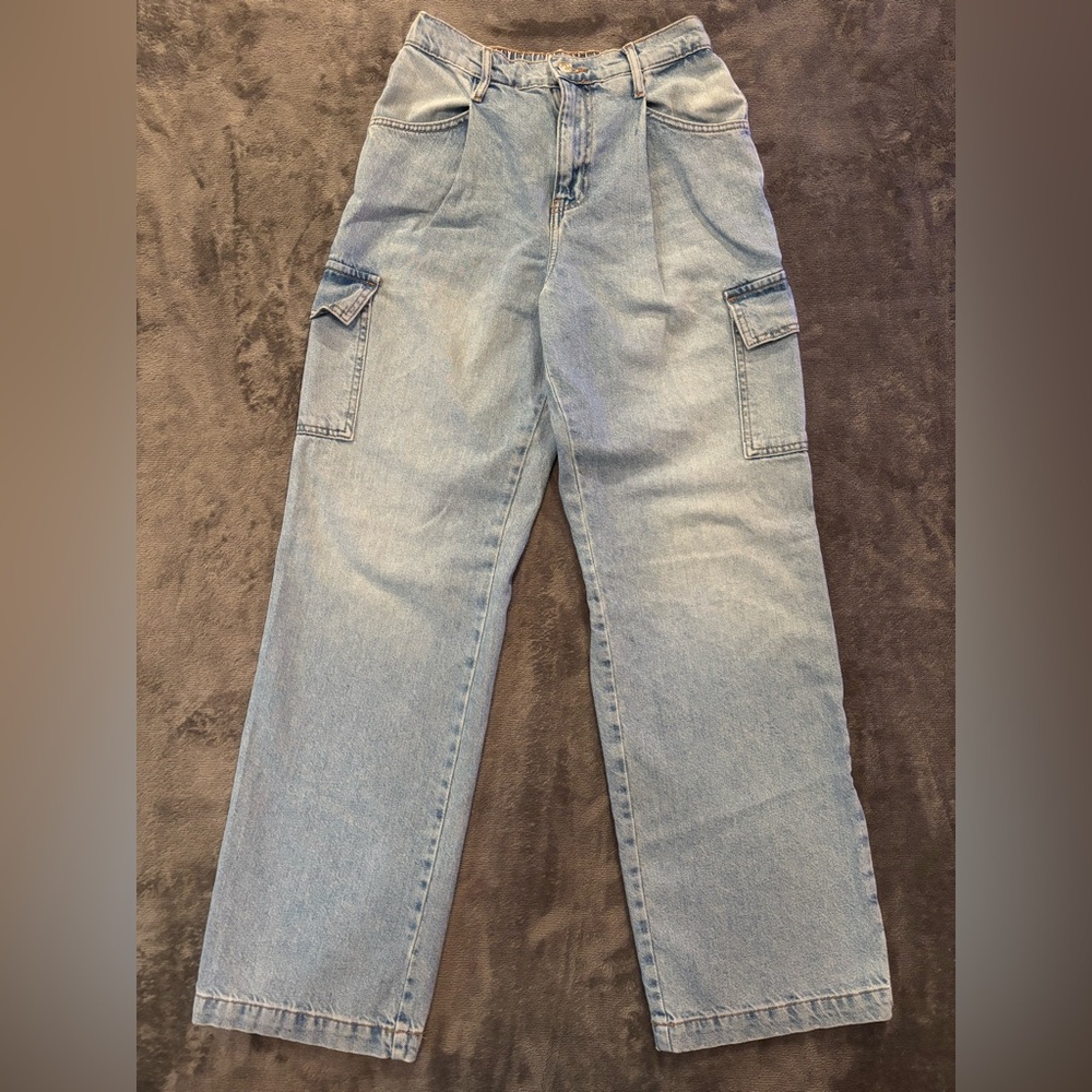 FOREVER 21 Wide Leg Cargo Jeans Sz Small Baggy Loose Grunge Skater EMO 90s Y2K